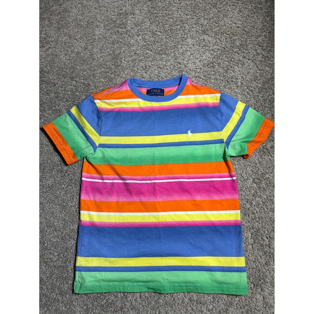 Polo Ralph Lauren Kids Boys Multi Color Stripe Short Sleeve T-Shirt Size M 10-12
